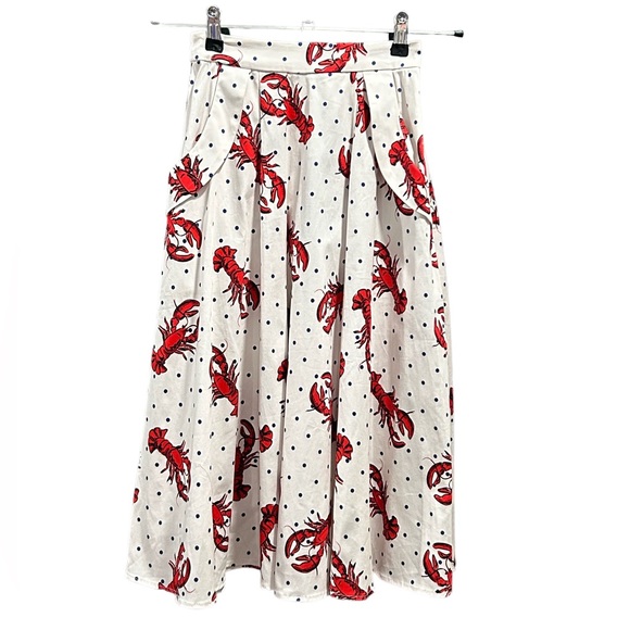 New ModCloth Theodora Lobster Polka Dot Swing Skirt Size XXS - Picture 1 of 5